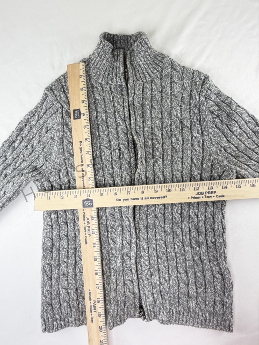 L.L.Bean Cable Knit Sweater Zip Gray Cotton Petite Small Cozy - Picture 4 of 8
